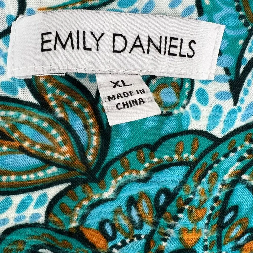 Emily Daniels Womens XL Paisley Print Tunic Top‎ Blue & Orange Stretch Fabric